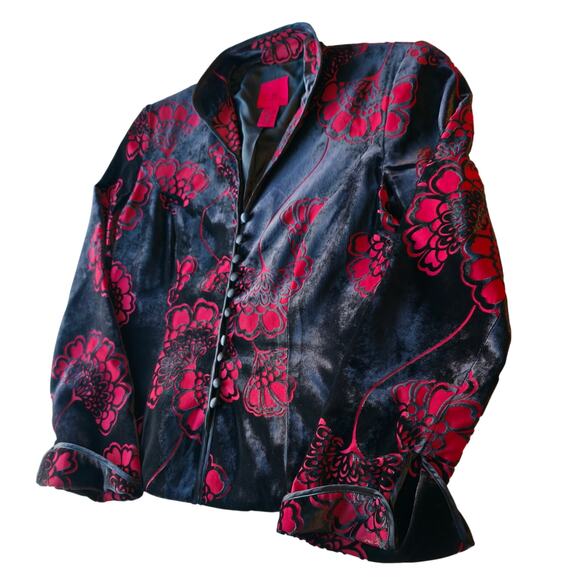 Romantic Goth Silk Blend Velvet Burnout Evening Jacket Floral Statement - Picture 11 of 15